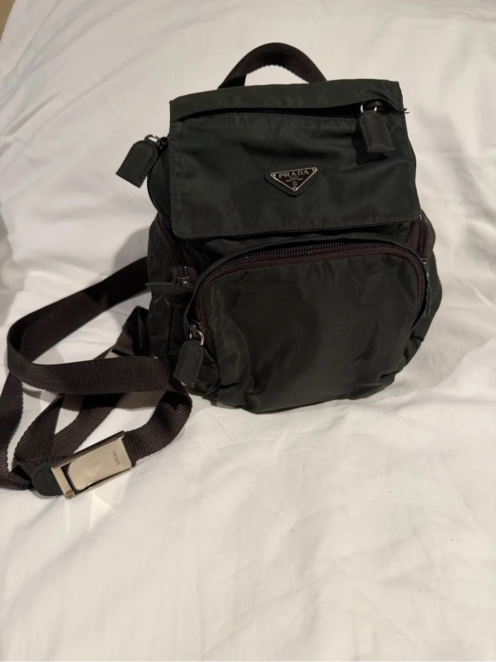 Prada Dark Green Nylon Mini Backpack Crossbody